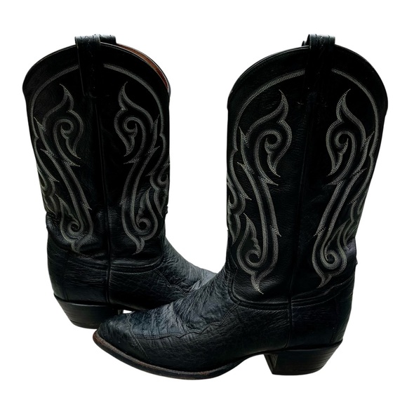 Tony Lama Other - Vintage TONY LAMA Black Ostrich Cowboy Boots Men’s 8.5 D USA Embroidered CY900